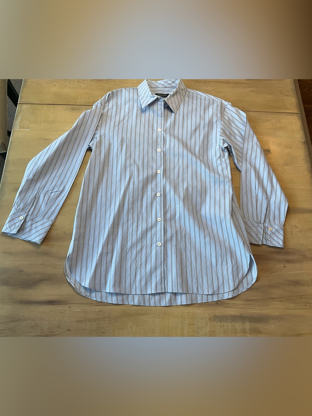 Massimo Dutti Striped Stretch Poplin Shirt Light Blue Navy White Size S